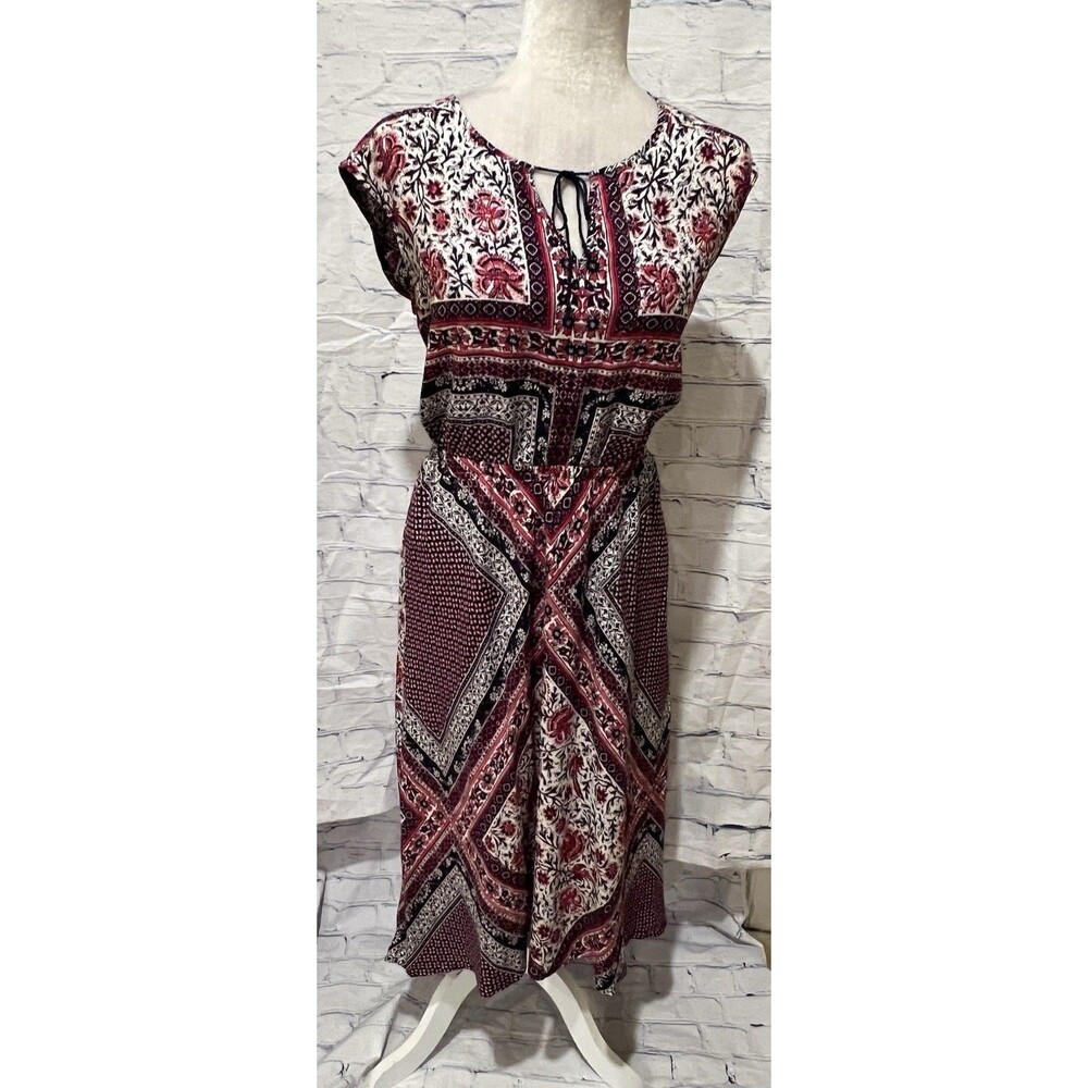 Lucky Brand Women’s Boho Floral Print V-Neck Pink & Black Maxi Dress Small